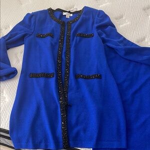 St. John Blue Cardigan with Black Trim